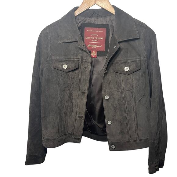 Eddie Bauer Seattle Suede Brown Leather Silver Button Washable Casual Comfy PS - Picture 2 of 7